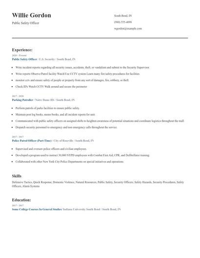 Public Safety Officer Resume
