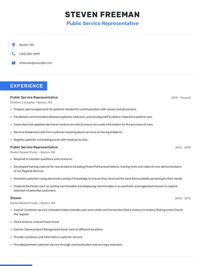 Public Service Representative Resume