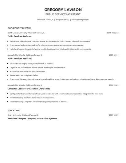 Public Services Assistant Resume