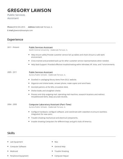 Public Services Assistant Resume