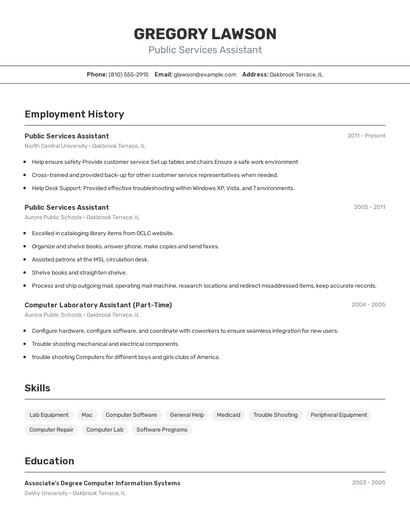 Public Services Assistant Resume