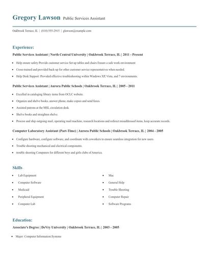 Public Services Assistant Resume