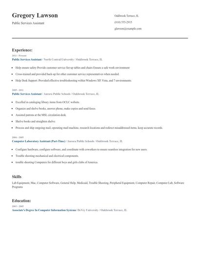 Public Services Assistant Resume
