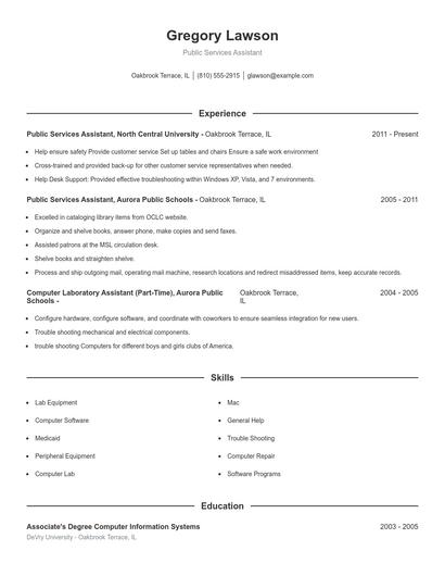 Public Services Assistant Resume