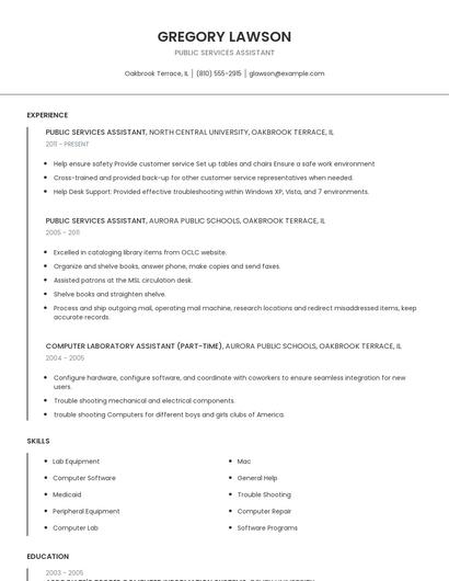 Public Services Assistant Resume