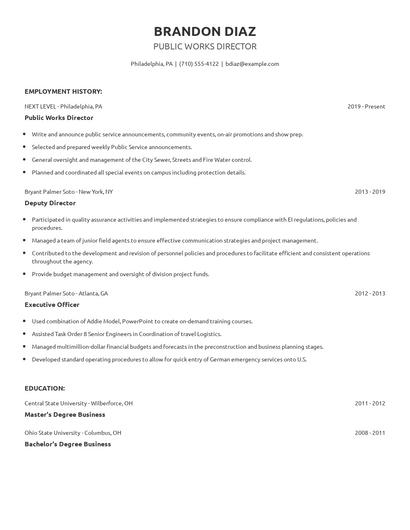 Public Works Director Resume