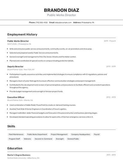 Public Works Director Resume