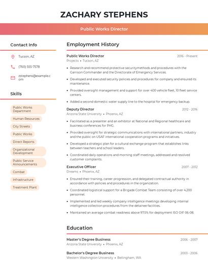 Public Works Director Resume