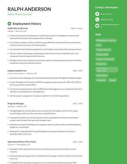 Public Works Director Resume