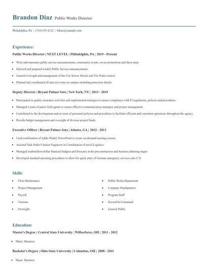 Public Works Director Resume