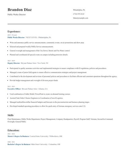 Public Works Director Resume