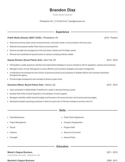 Public Works Director Resume
