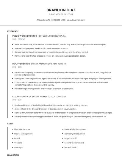 Public Works Director Resume
