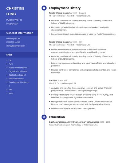 Public Works Inspector Resume