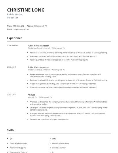 Public Works Inspector Resume