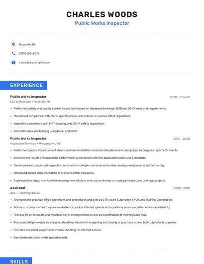 Public Works Inspector Resume