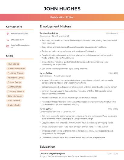 Publication Editor Resume