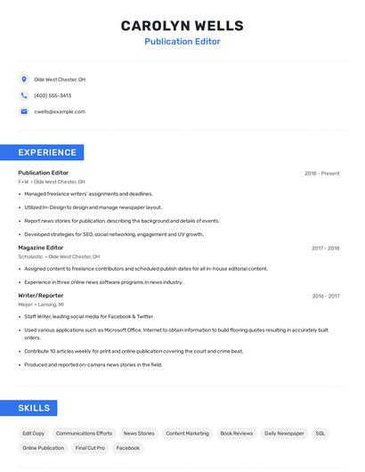 Publication Editor Resume