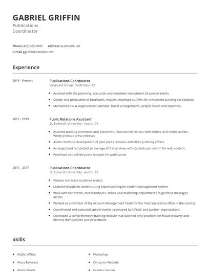 Publications Coordinator Resume