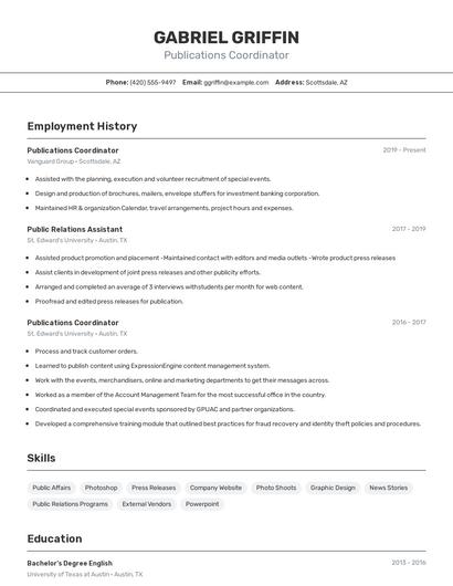 Publications Coordinator Resume