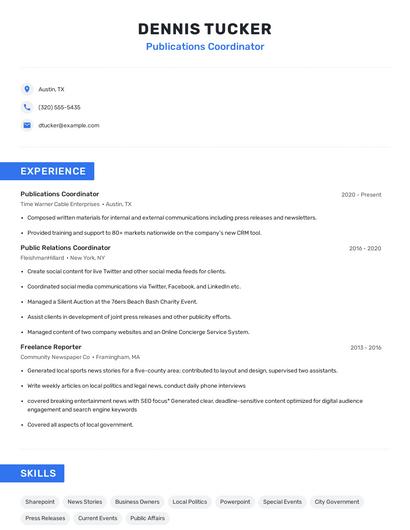 Publications Coordinator Resume