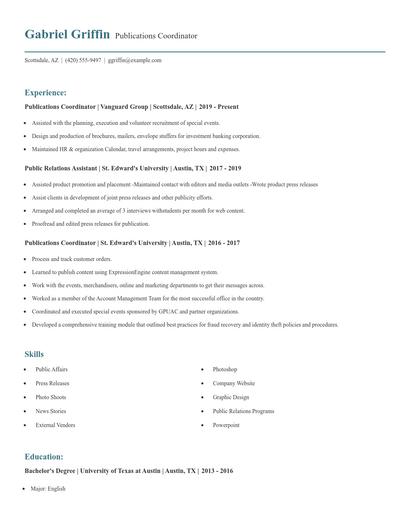 Publications Coordinator Resume