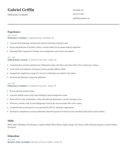 Publications Coordinator Resume