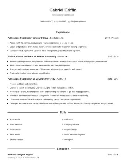Publications Coordinator Resume
