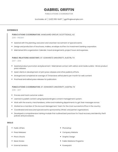 Publications Coordinator Resume