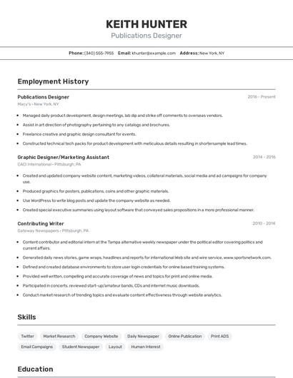 Publications Designer Resume