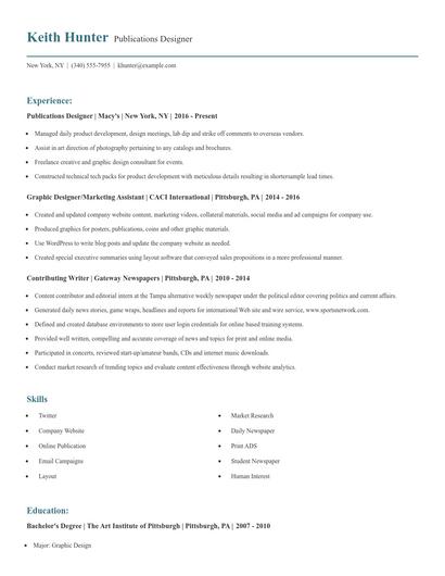 Publications Designer Resume