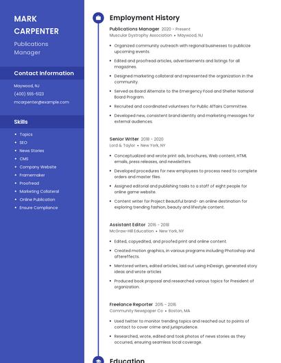 Publications Manager Resume