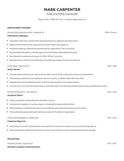 Publications Manager Resume
