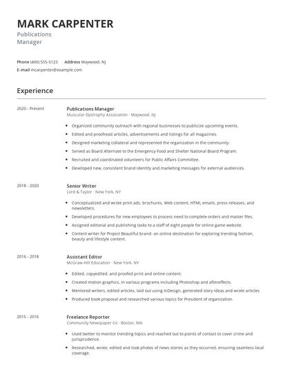 Publications Manager Resume