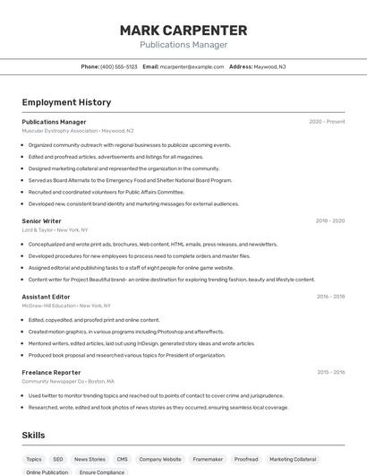Publications Manager Resume