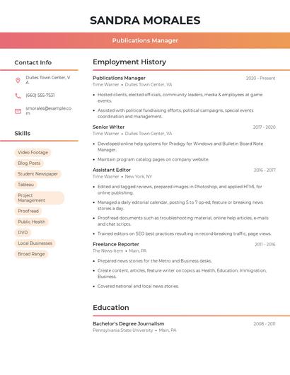 Publications Manager Resume