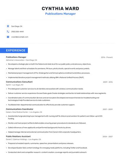 Publications Manager Resume