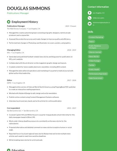 Publications Manager Resume