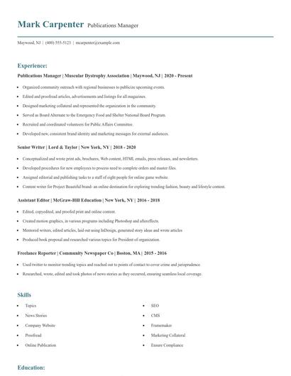Publications Manager Resume