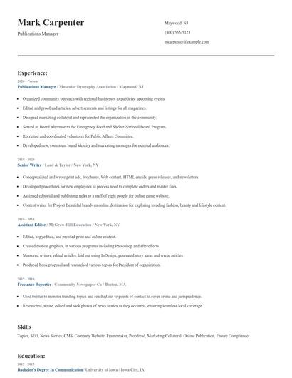 Publications Manager Resume