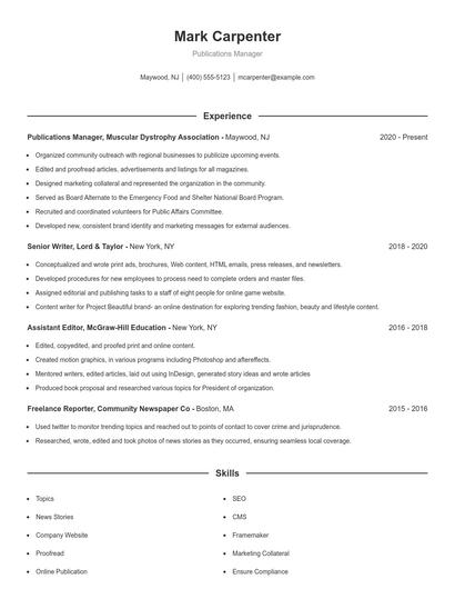 Publications Manager Resume