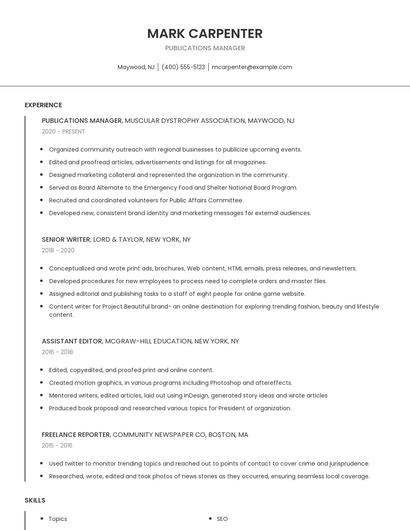 Publications Manager Resume