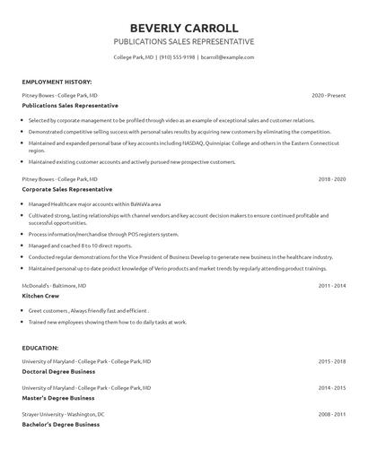 Publications Sales Representative Resume