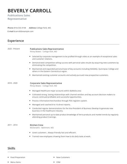 Publications Sales Representative Resume