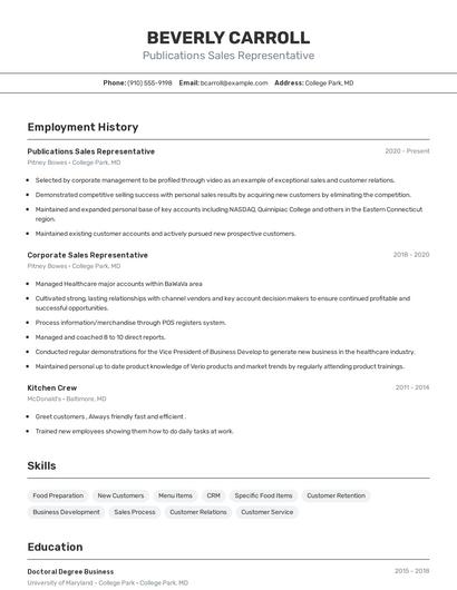 Publications Sales Representative Resume