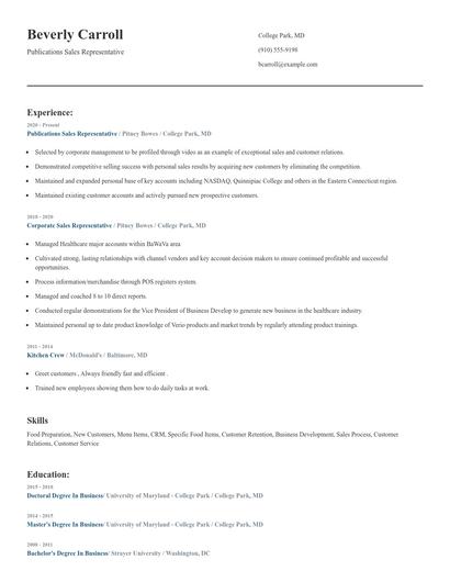 Publications Sales Representative Resume