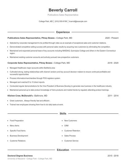 Publications Sales Representative Resume