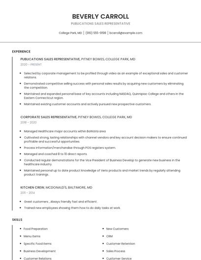 Publications Sales Representative Resume