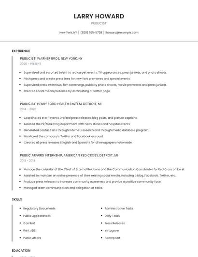 Publicist Resume