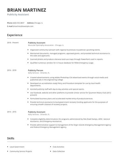 Publicity Assistant Resume